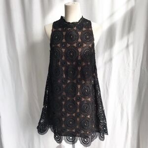 Free People black crochet layered dress Size 0